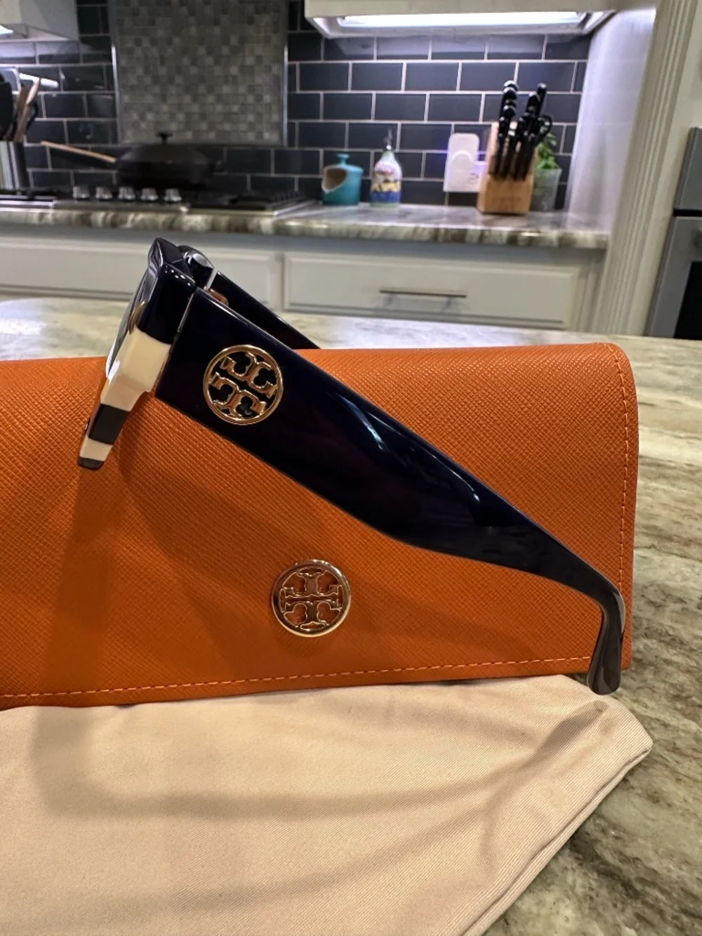 Tory Burch Miller Geometric TY7169U Navy Ivory Sunglasses NWOT